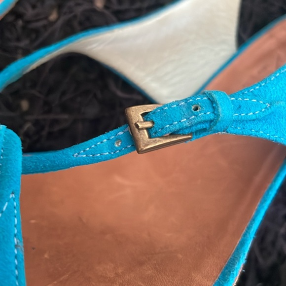 Sigerson Morrison Turquoise Suede Kitten Heel Slingback Sandals - Picture 5 of 15